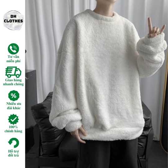 Áo Sweater Tay Dài Cổ Tròn Phối Lông Dày Dặn Ấm Áp Cho Nam- kèm ảnh thật -A6