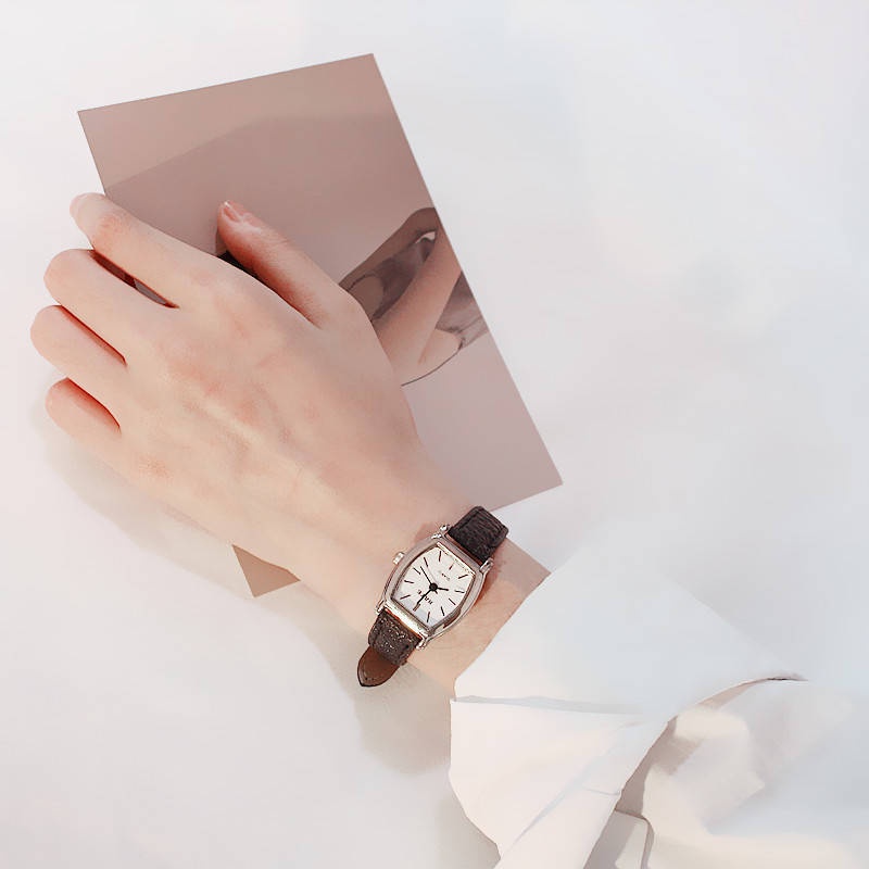 Đồng Hồ Thời Trang Tonneau Máy Quartz Dây Da Nhỏ Cho Nữ