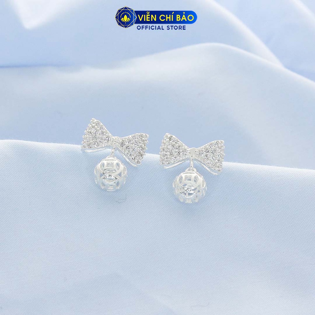 Bông tai bạc nữ hình nơ quả cầu chất liệu bạc 925 thời trang phụ kiện trang sức nữ Viễn Chí Bảo B400264