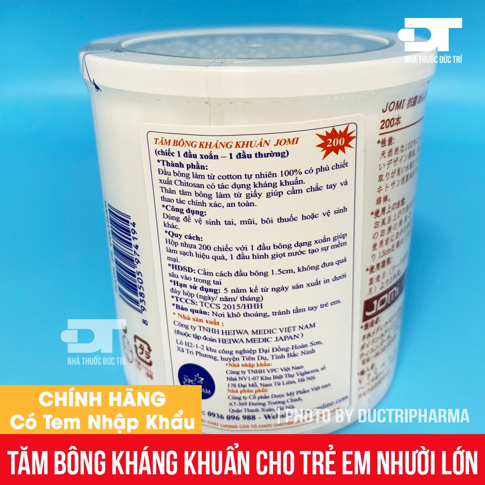 [CHÍNH HÃNG] Tăm bông kháng khuẩn JOMI ( 1 đầu xoắn - 1 đầu thường)