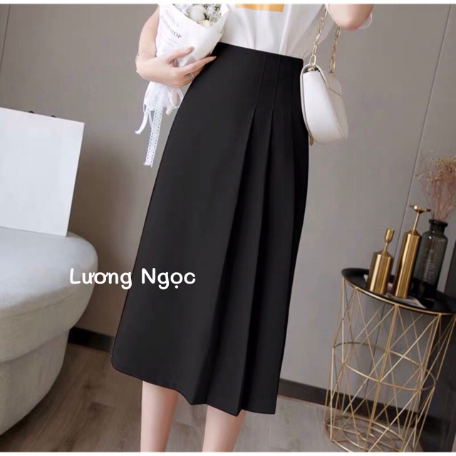 Chân váy chữ A xếp ly lệch dáng dài