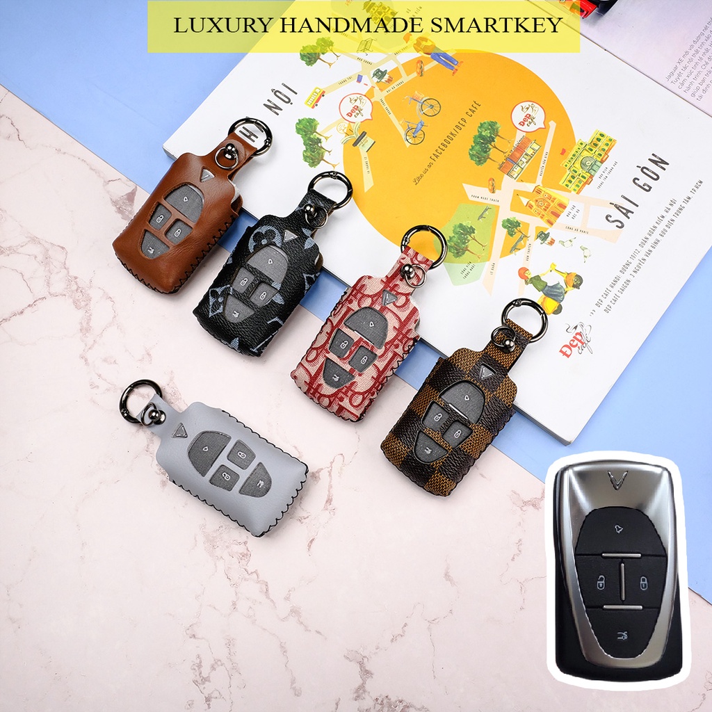 Ốp da chìa khóa ô tô điện Vinfast E34 F5 F7 F8 F9 khâu tay handmade VFE AD