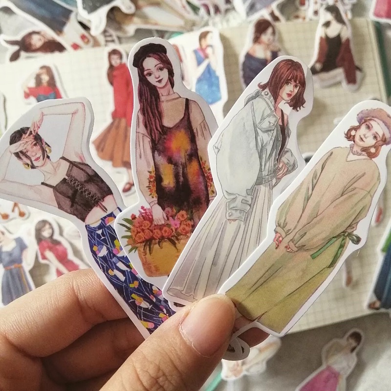 Set 20 sticker cô gái thời trang fashion girl dùng trang trí bullet journal - ginandtonic