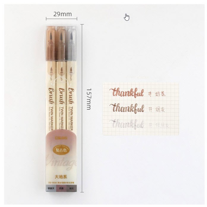 [HCM] Set 3 Bút Lông Hai Đầu Kiểu Cổ Điển Vintage Brush 7 Mẫu cực đẹp