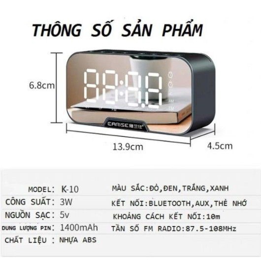 [HOT] LOA BLUETOOTH KIMISO K10 ÂM THANH CỰC HAY - KIÊM ĐỒNG HỒ BÁO THỨC