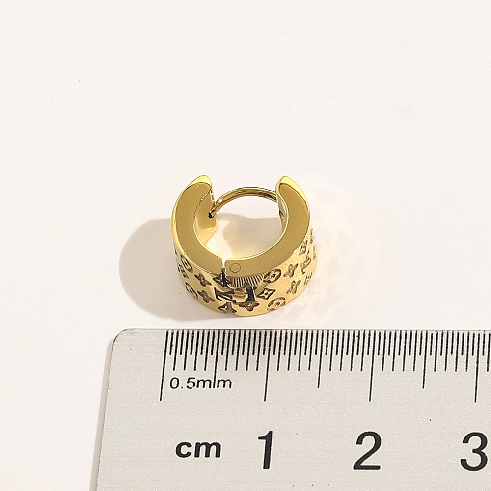 LOUIS VUITTON Khuyên Tai Tròn Bằng Thép Titan In Logo LV Thời Trang