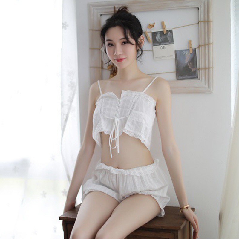 Đồ ngủ sexy hai dây thô đũi trắng dễ thương gợi cảm cao cấp 3098