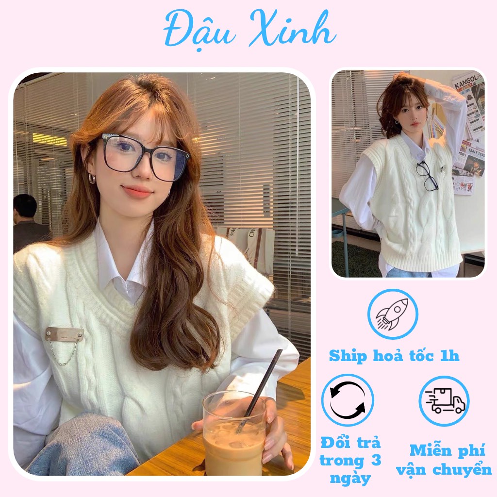 Áo gile nữ len màu trắng học sinh Hàn Quốc  - 061