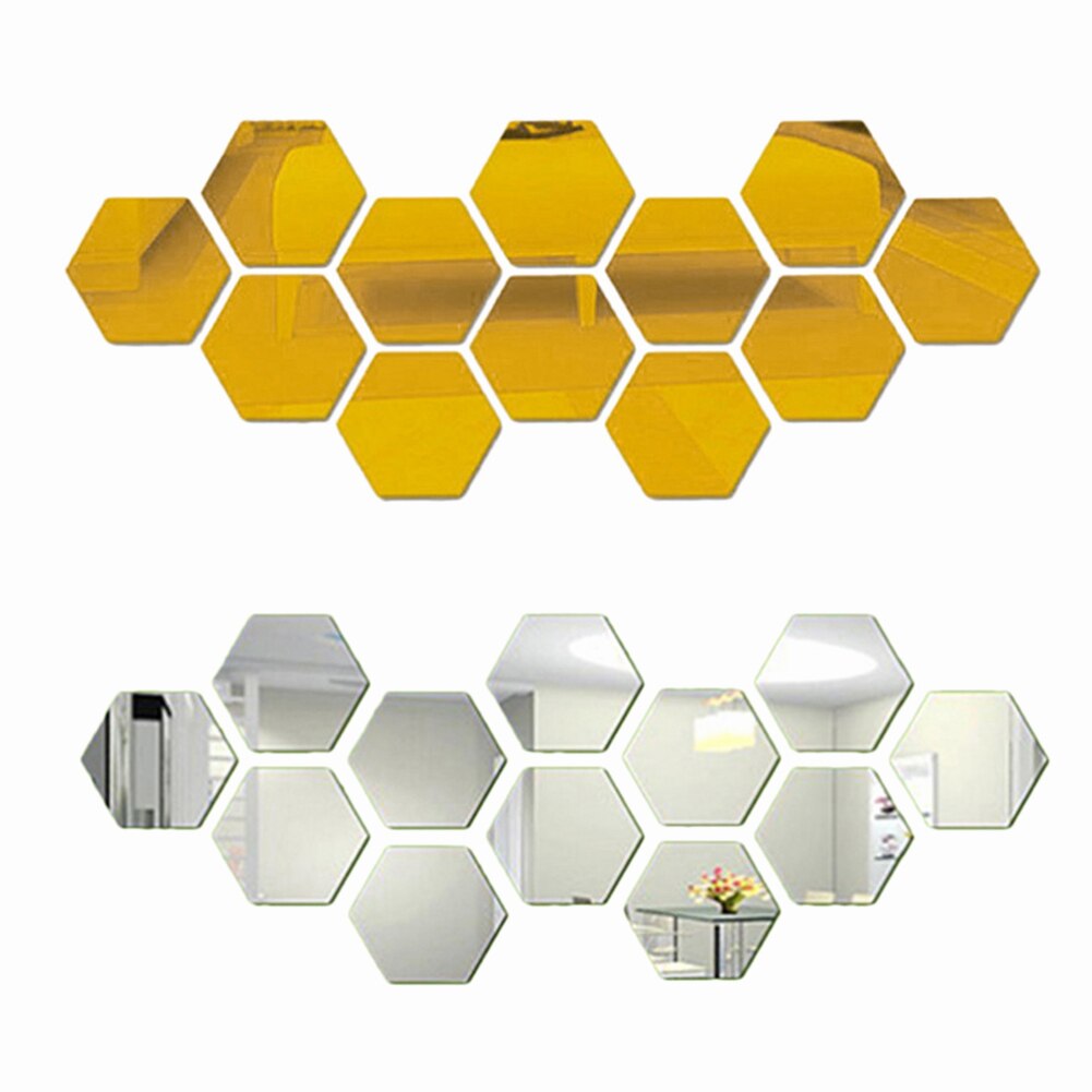 6 Miếng gương dán tường chất liệu acrylic hình lục giác 3D