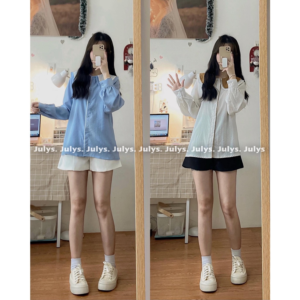 Áo sơ mi cổ sen viền đôi Julys (ảnh THẬT kèm video)