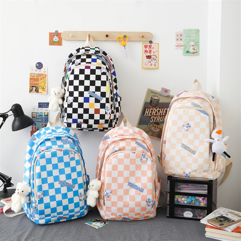 Balo Kẻ Caro Unisex Cho Nam Nữ Ulzzang Phong Cách Hàn Quốc