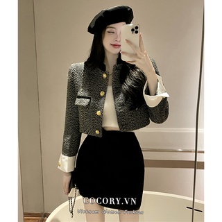 Cocorygirl  Áo khoác croptop tay dài họa tiết sọc phong cách cổ điển thời trang cho nữ