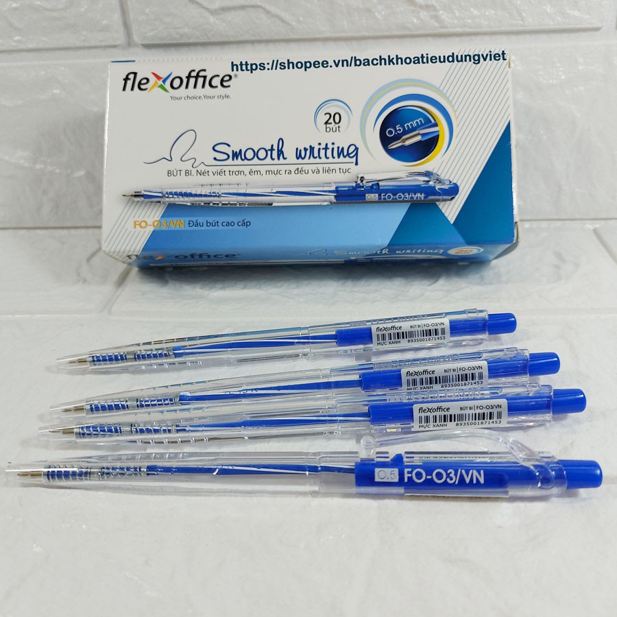 Hộp 20 bút bi xanh Flexoffice FO-03/VN
