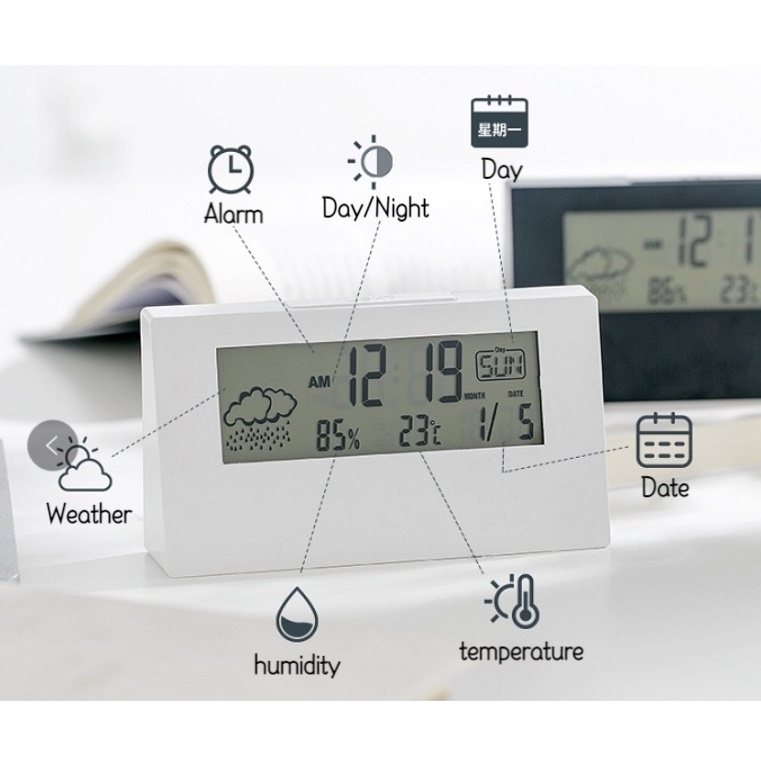 Đồng Hồ Báo Thức Điện Tử Để Bàn, Màn Hình LCD Hiển Thị Đa Chức Năng - Decor Mây Trang