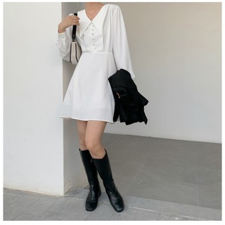 Đầm tay dài cổ V nút bọc