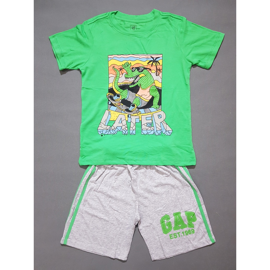 Bộ thun cotton in chữ thể thao khủng long later cho bé trai lớn