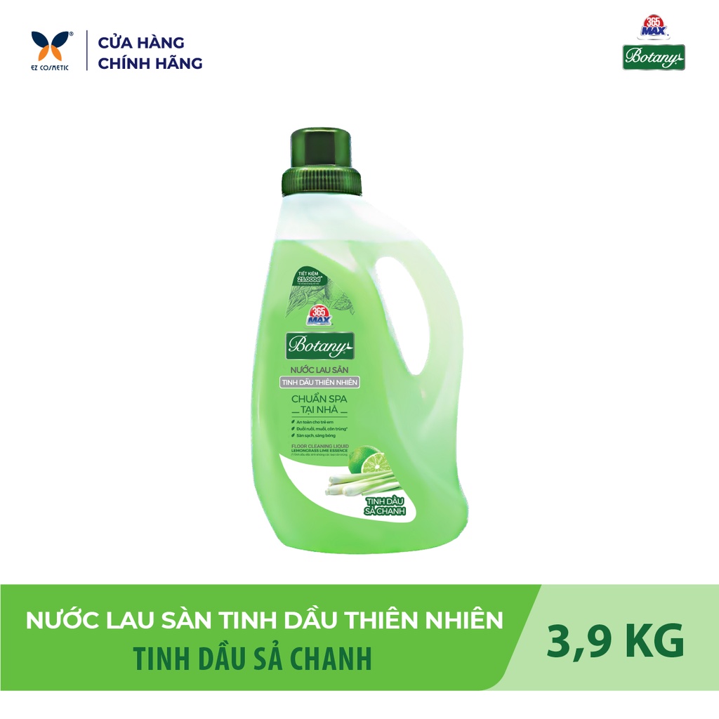 Nước Lau Sàn 365 MAX BOTANY Tinh Dầu Thiên Nhiên Sả Chanh 3,9kg - Sàn nhà sạch bóng và an toàn, chống con trùng