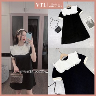 Váy babydoll cổ trắng bèo tiểu thư váy suông