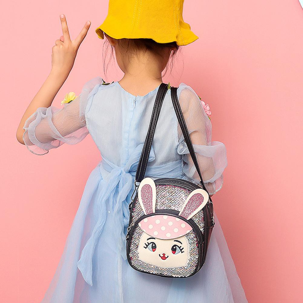 Ba lô da PU dập họa tiết đính sequin lấp lánh dễ thương cho bé gái