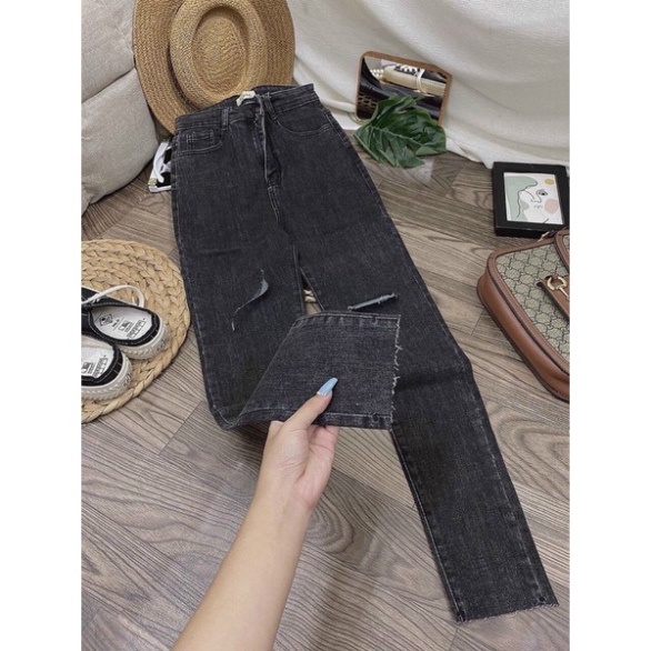 Quần jeans RÁCH GỢN SÓNG lưng siêu cao