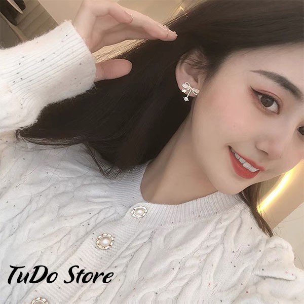 Khuyên tai, bông tai nữ Hàn quốc mạ bạc 925 hình nơ siêu xinh HT17
