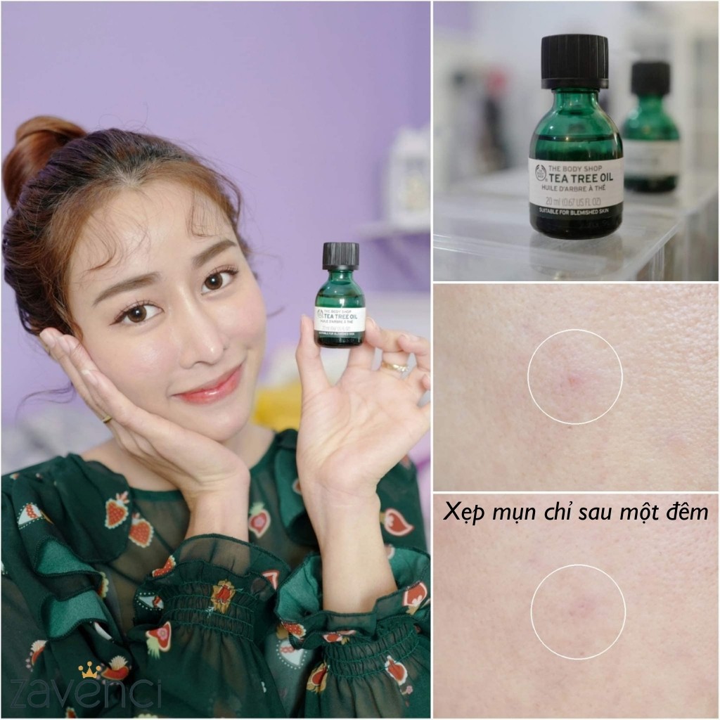 Tinh dầu tràm trà THE BODY SHOP Tea Tree Oil Làm Xẹp Mụn Giảm Viêm Hiệu Quả Sau 1 Đêm (10ml)