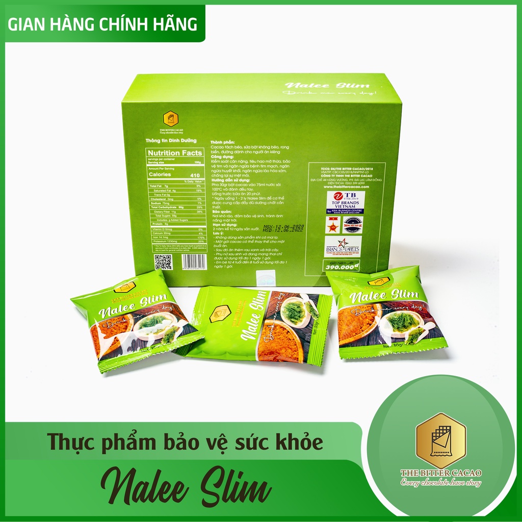 Thực phẩm cacao giảm cân The Bitter Cacao Nalee Slim hộp 20 gói x30g hỗ trợ giảm cân nhanh chóng