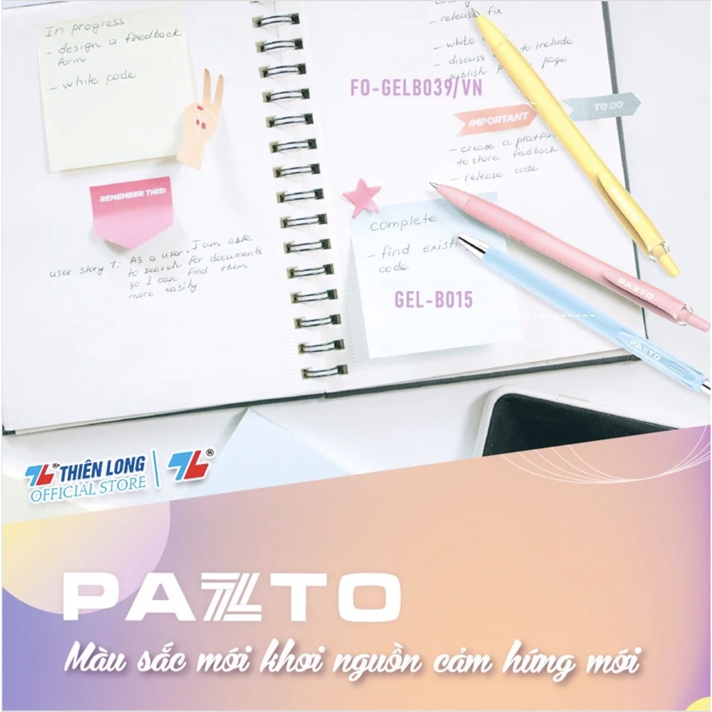 Bút Lẻ Gel Mực Xanh Vỏ Màu Pastel Thiên Long Pazto Ngòi 0.5/0.6mm