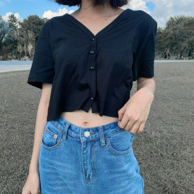 Áo Croptop YUNI phối khuy (Ảnh thật)