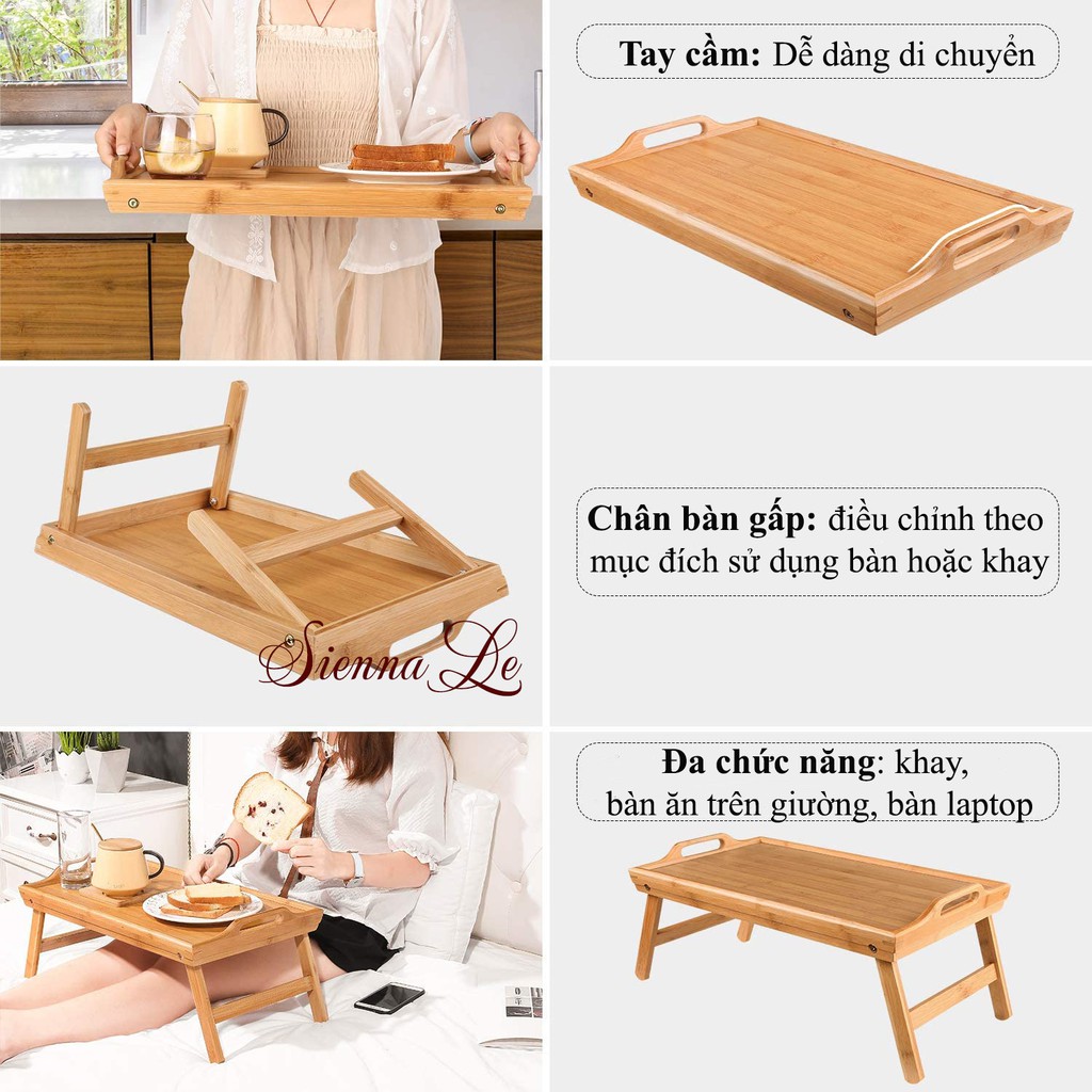 Sienna Le Bàn Ăn Mini Chân Gấp Gọn, Khay Đa Năng, Bàn Ăn Sáng Trên Giường, Bàn Ăn Di Động, Tiện Lợi - 50x30x20 cm