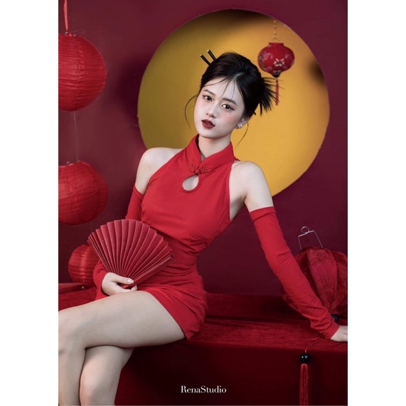 Váy sườn xám tay rời chụp hình Tết trung thu sẵn