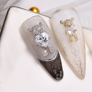CẶP Charm Gấu Đá Ôm Tim Đá Trắng Cao Cấp Đính Móng