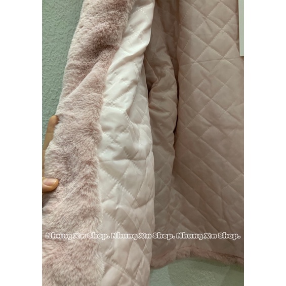 Áo khoác lông thỏ trần bông màu HỒNG PASTEL bản mới 2023 cổ rộng cực kỳ dày dặn cực kỳ mềm mịn