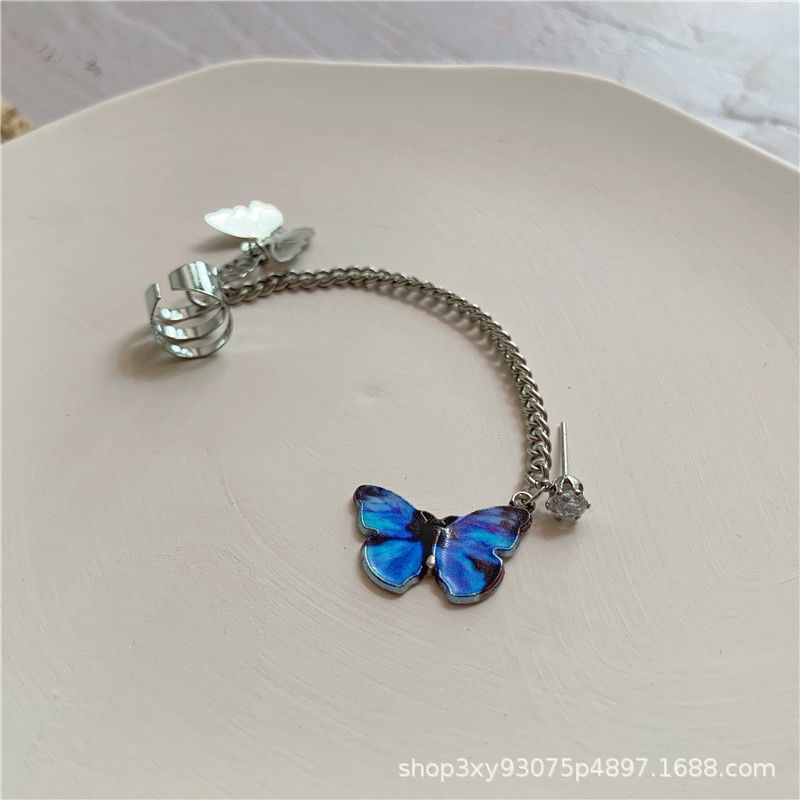 Khuyên tai tua rua phối hình bướm phong cách punk Hàn Quốc cho nữ