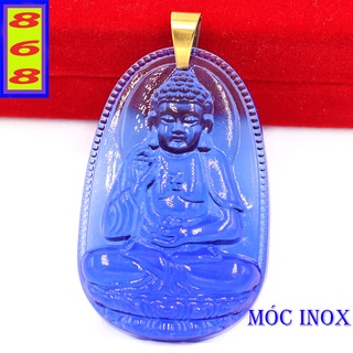 [Tuổi Tuất, Hợi] Mặt Dây Chuyền Phật A Di Đà Pha Lê Xanh Dương 3.6cm - Mặt Size Nhỏ - Tặng Kèm Móc Inox - Phong Thủy 868