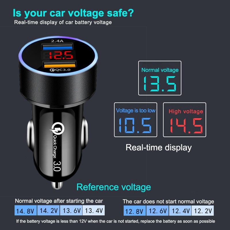 Tẩu Sạc Điện Thoại 2 Cổng USB QC 3.0 Chất Lượng Cao Cho Xe Hơi