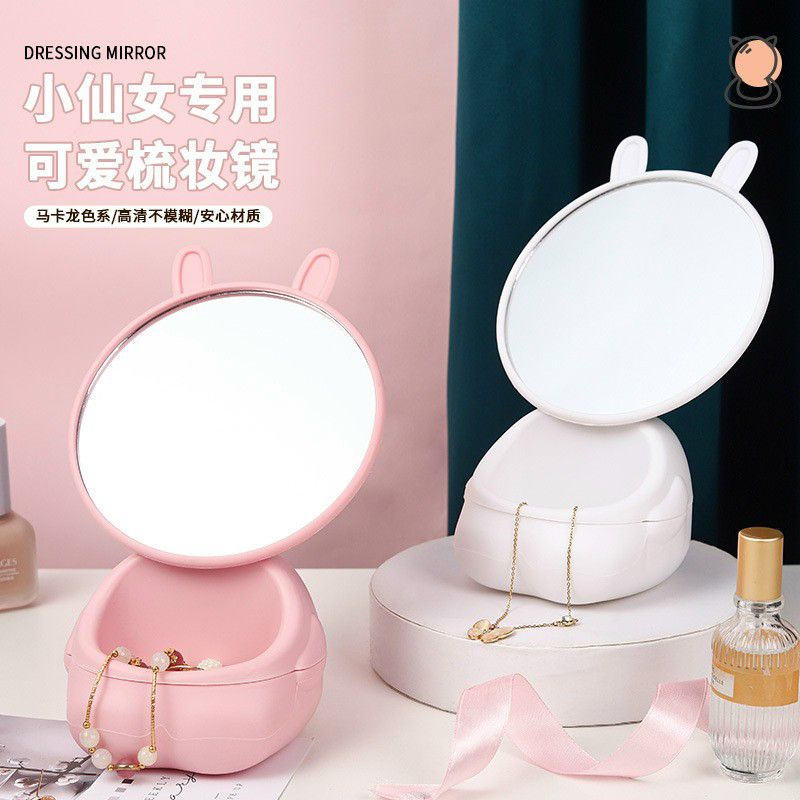 Gương để bàn tai mèo có đế đựng phụ kiện