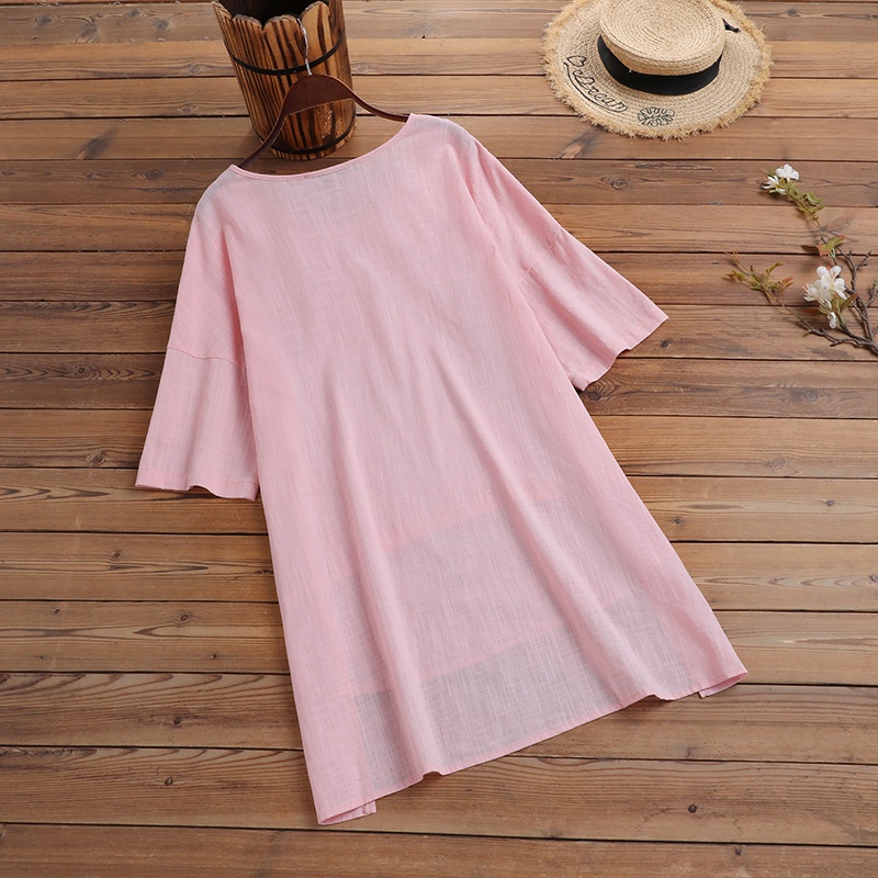 Áo thun Zanzea tay lửng cổ tròn màu trơn sành điệu