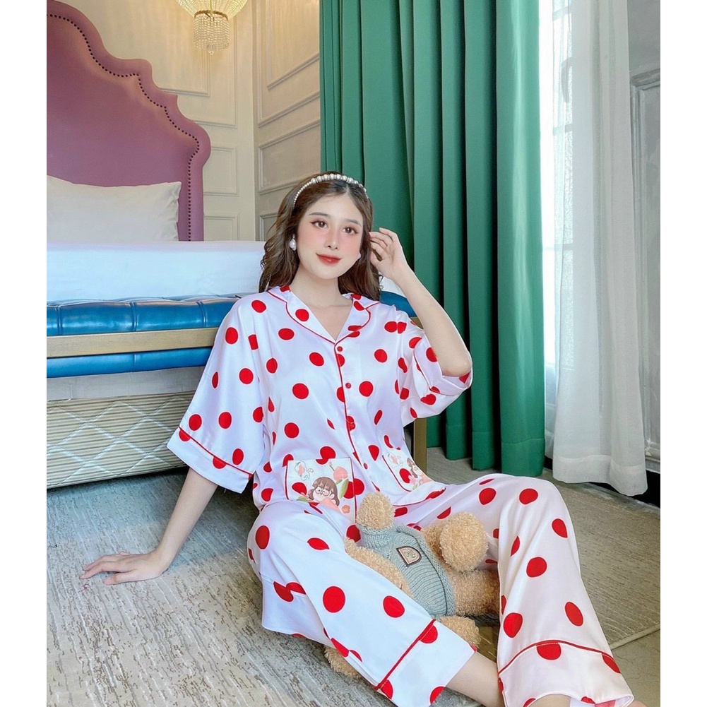 Đồ bộ ngủ lụa m.a.n.g.o siêu mượt xinh pijama nnữ hoạ tiết dâu nhiều mẫu Tag E.V.A