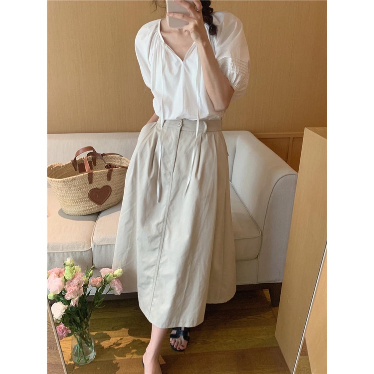 Áo Sơ Mi Tay Ngắn Cột Dây Màu Trắng Trơn Thoải Mái Thời Trang Mùa Hè 50916