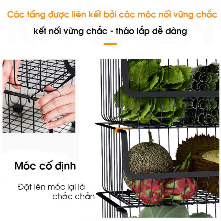 Kệ rổ sắt đựng đồ nhà bếp 4 tầng 5 tầng, kệ đựng rau củ quả có bánh xe tiện lợi_Nutosan