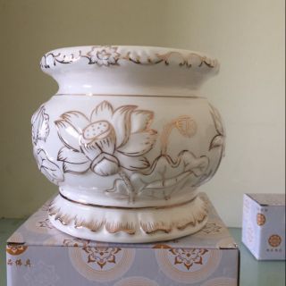 Lư hương 5in bạch ngọc sen nổi