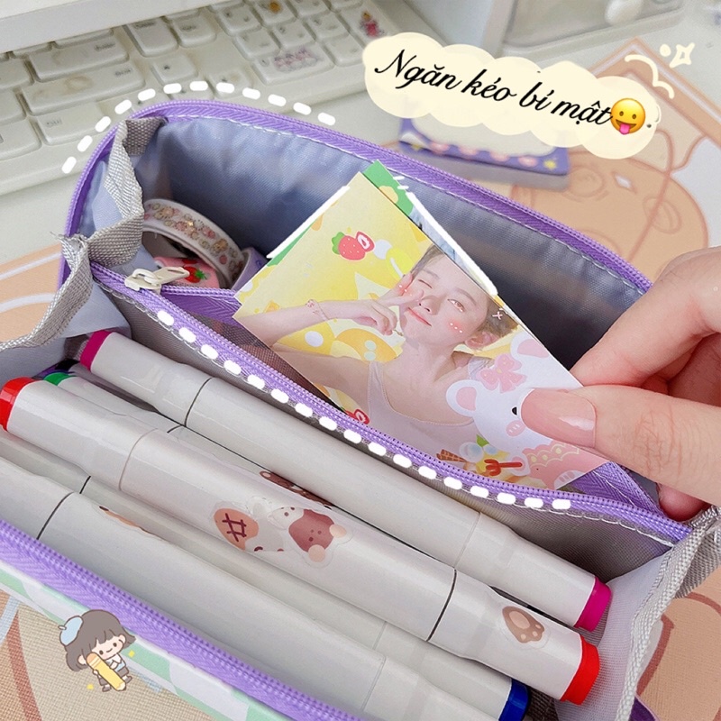 Bóp viết kiểu kẻ caro Da PU