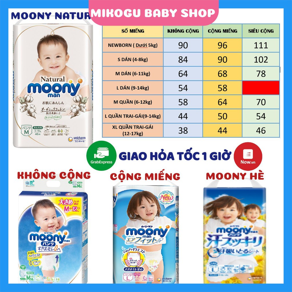 Bỉm Moony FREESHIP Moony Nội Địa Nhật Chính Hãng Cộng Miếng/Natural Đủ Dòng Dán/Quần Đủ Size NB96/S90/M68/L58/L50/XL44