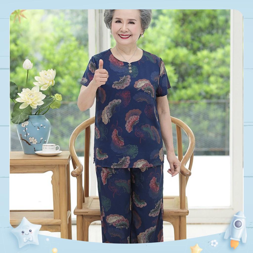 Đồ Bộ Nữ Trung Niên Chất Vải Lanh Tay Ngắn Quần Dài 🥭 Bộ Mặc Nhà Trung Niên Cao Cấp