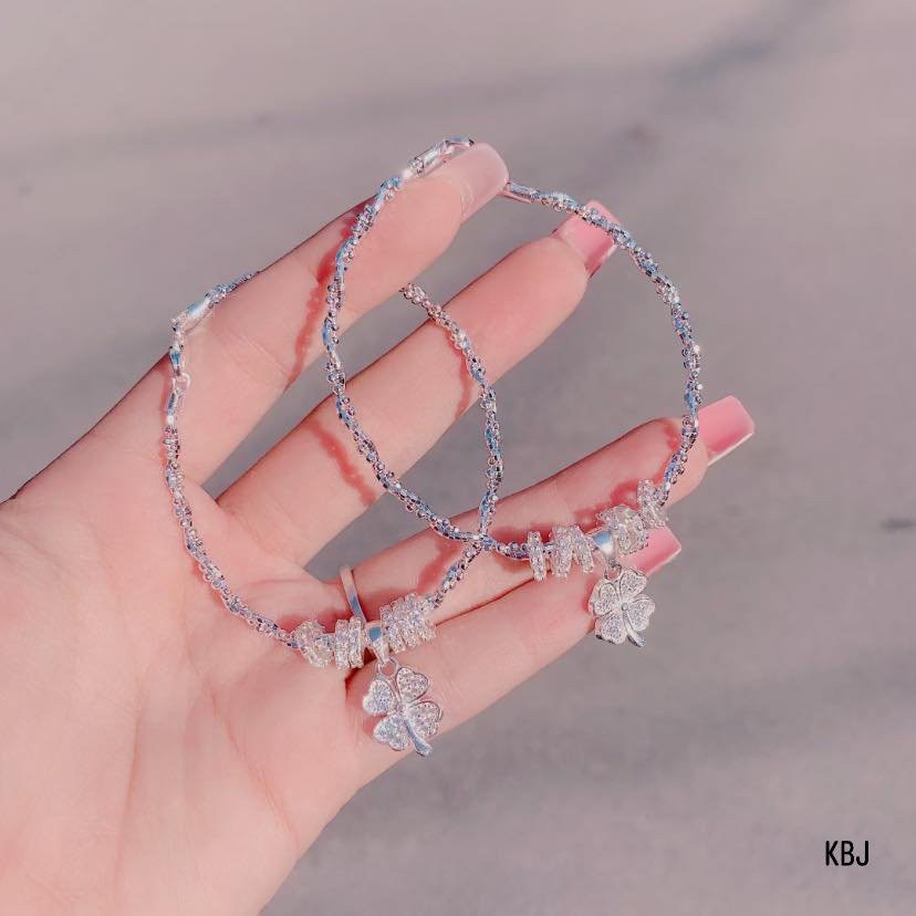 Lắc tay bạc 925 treo cỏ 4 lá gắn đá siêu xinh - Vòng tay bạc Bibi