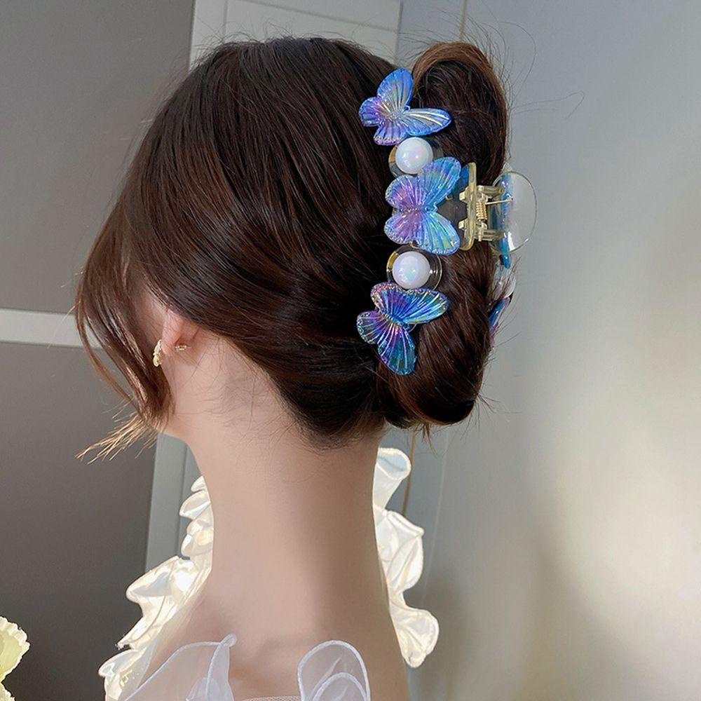 Kẹp Tóc Hình Móng Vuốt Cá Mập / Bướm Màu Ngà Đơn Giản Sáng Tạo Cho Nữ
