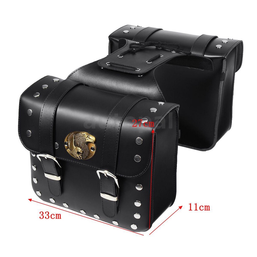 Cặp túi hành lý gắn hai bên yên xe máy bằng da PU màu đen