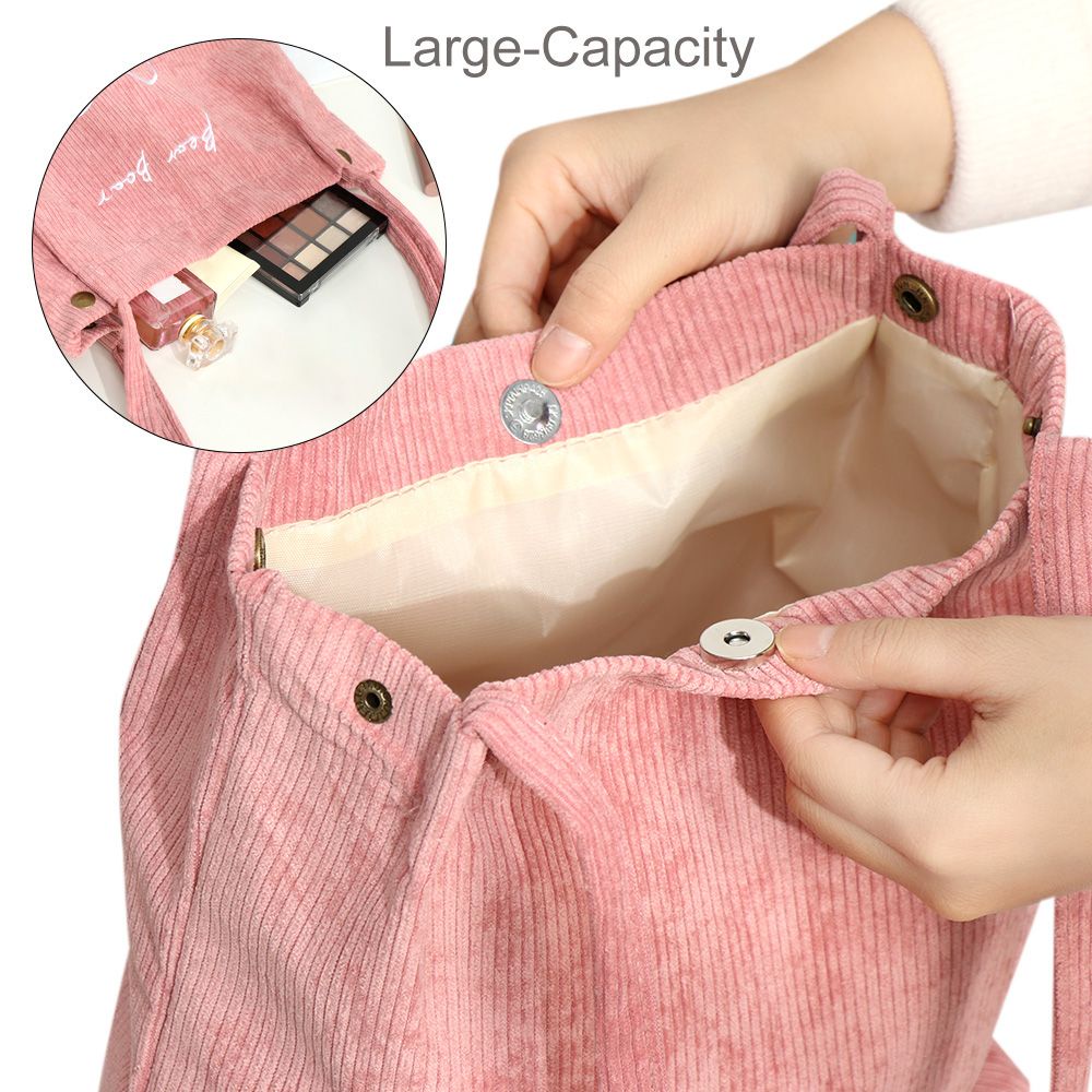 Túi tote đeo vai bằng vải nhung sức chứa lớn thêu hình gấu dễ thương nhiều màu tùy chọn