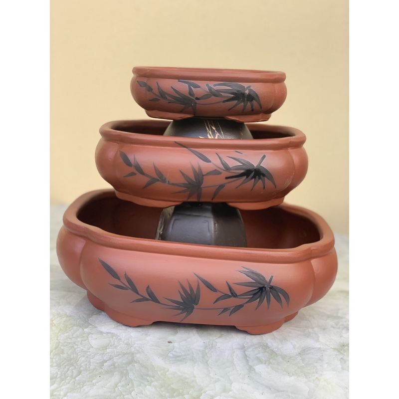 bộ 3 chậu áng mây bonsai gốm đất nung